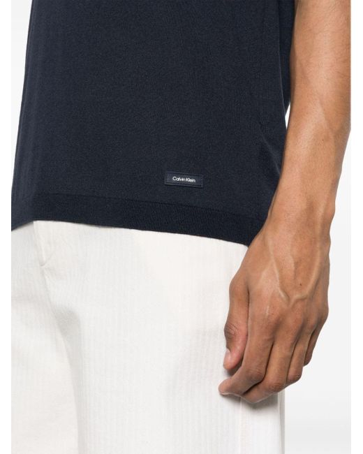 Calvin Klein Blue Rubberised-Logo Knitted Polo Shirt for men