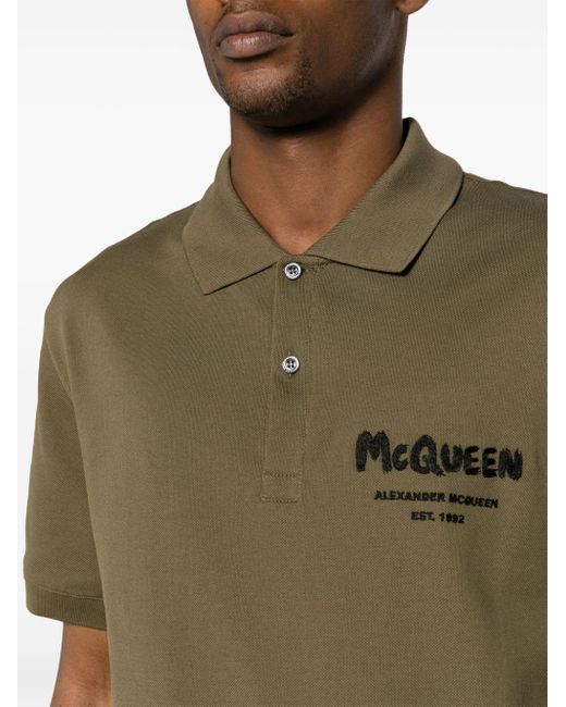 Alexander McQueen Green Graffiti Cotton Polo Shirt for men