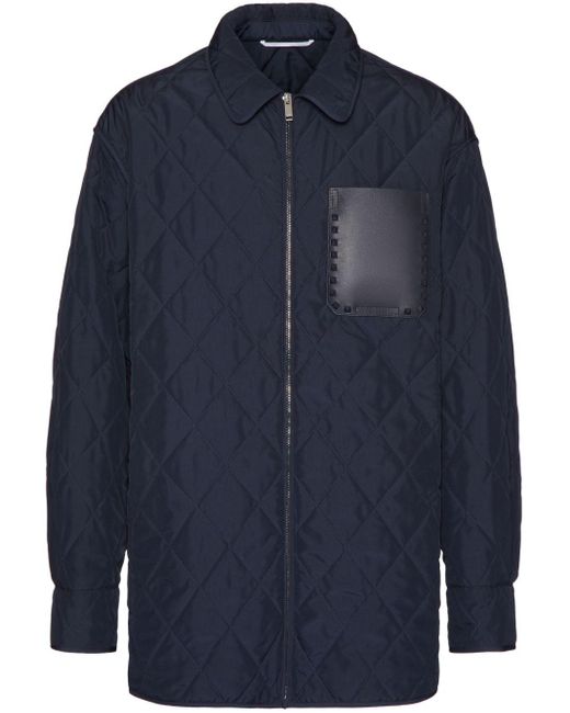 Valentino Blue Rockstud Untitled Quilted Shirt for men