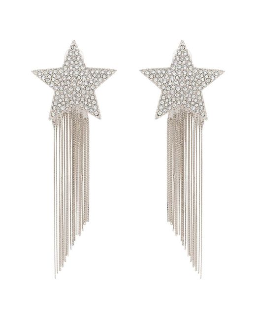 Saint Laurent White Silver Metallic Shooting Star Tassel Drop Earrings