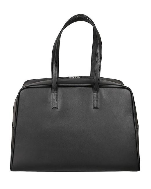 MIZUIRO Black Large Leather Boston Bag