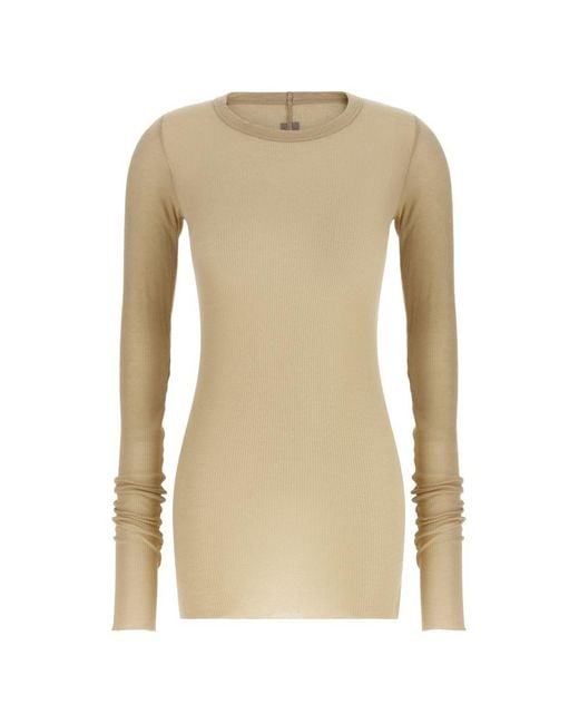 Rick Owens Natural Rib Ls Fitted Ribbed Top