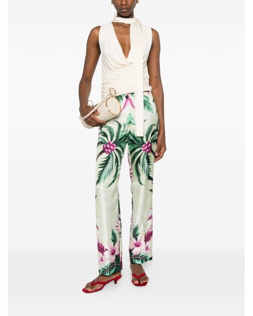 F.R.S For Restless Sleepers White Printed Silk Trousers