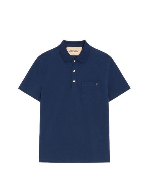 Valentino Blue Vgold Cotton Polo Shirt for men