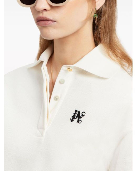 Palm Angels White Logo-embroidered Cropped Cotton-piqué Polo Shirt