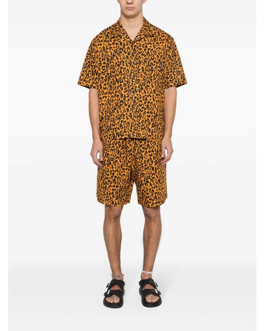 Palm Angels Brown Leopard-Print Poplin Shirt for men
