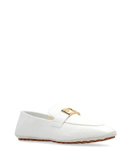 Fendi White Baguette Leather Loafers