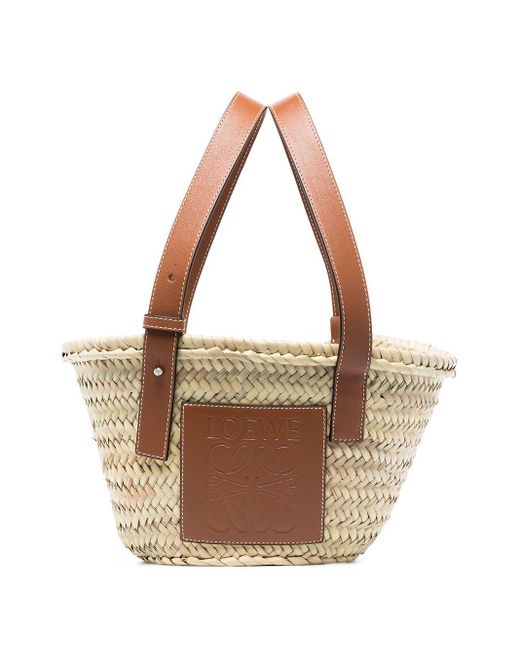 Loewe-Paulas Ibiza White Basket Small Raffia And Leather Tote Bag