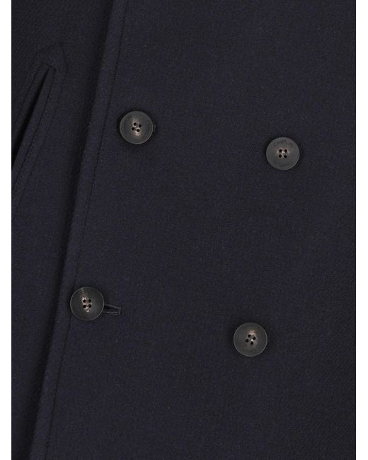 Camplin Blue Double-Breasted Notch-Lapel Peacoat for men