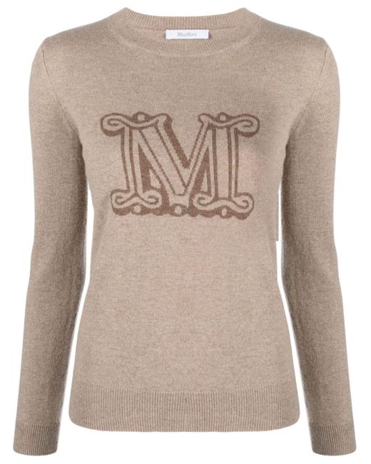 Maglia In Cashmere Con Logo di Max Mara in Natural