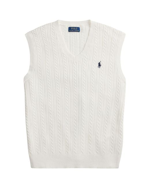 Polo Ralph Lauren White Cable-Knit Vest With Logo for men