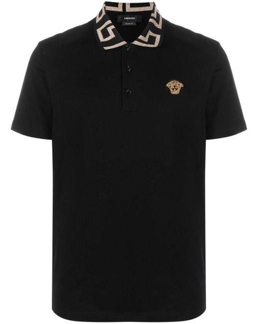 Versace Black Piquet Cotto Polo Shirt for men
