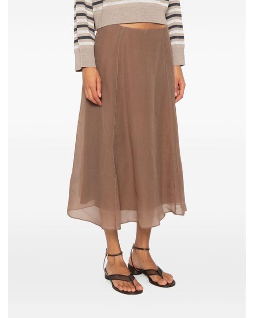 Brunello Cucinelli Brown Silk Midi Skirt