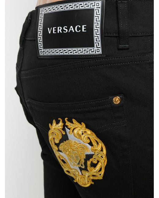 Versace Medusa Embroidered Slim-fit Jeans in Black for Men Lyst