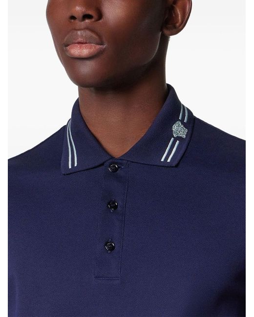 Versace Blue Embroidered Cotton Polo Shirt for men