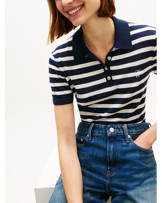 Tommy Hilfiger Blue Short Sleeved Striped Polo Shirt