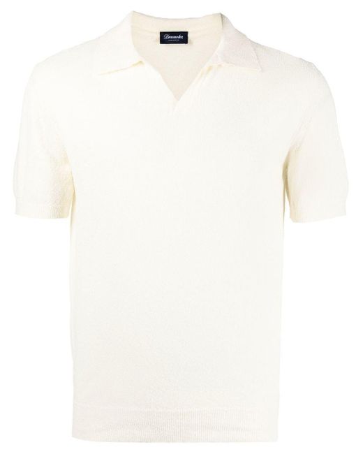 Drumohr White Short-sleeve V-neck Polo Shirt for men