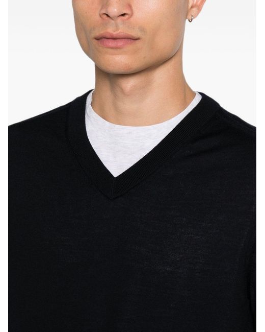 Paul Smith Black Wool V-Necked Sweater for men