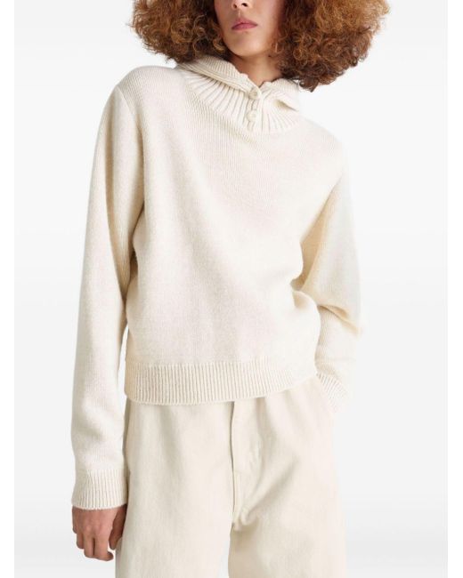 Lemaire White Wool Hooded Sweatshirt