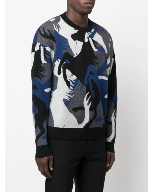 Ferrari Blue Printed Crewneck Sweater for men
