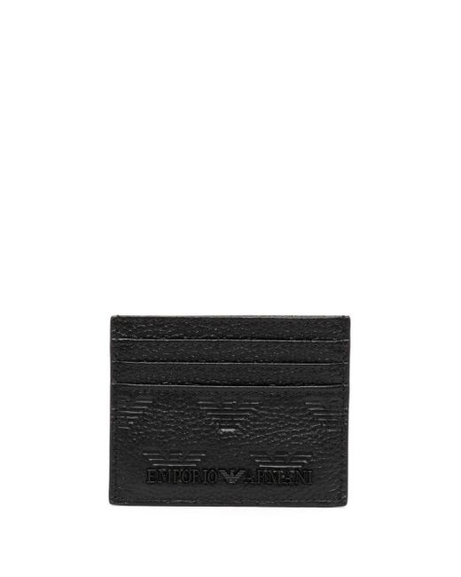 Emporio Armani Black Embossed Eagle Leather Card Holder for men