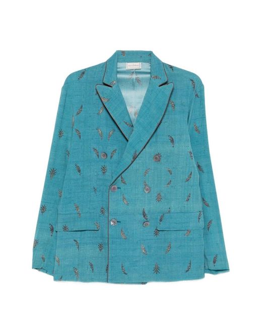 Pierre Louis Mascia Blue Printed Silk Jacket
