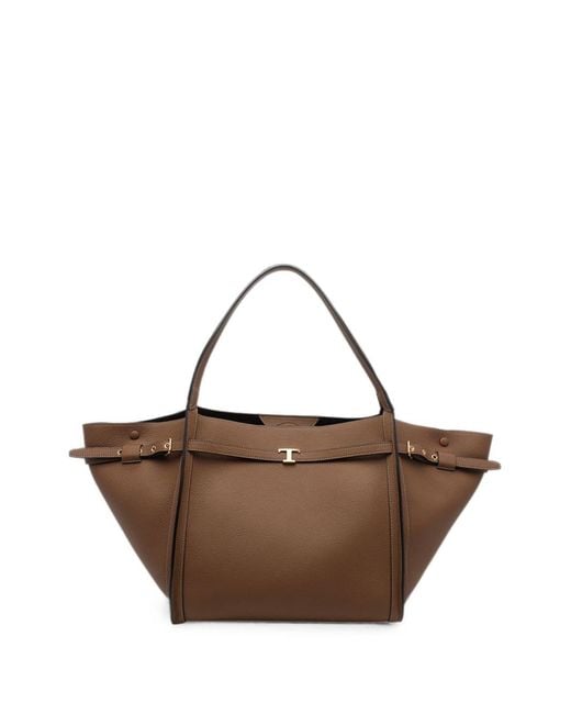 Tod's Brown T Timeless Medium Leather Tote Bag