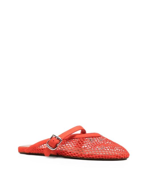 Alaïa Red Fishnet Slippers