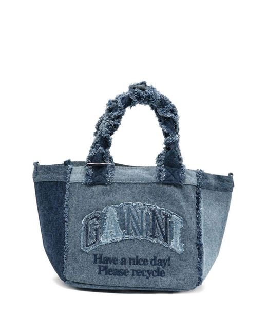 Ganni Blue Denim Small Tote Bag