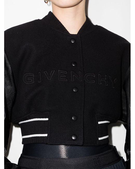 Givenchy Black Cropped Wool Bomber Jacket - Women's - Cotton/leather/polyamide/viscosewool