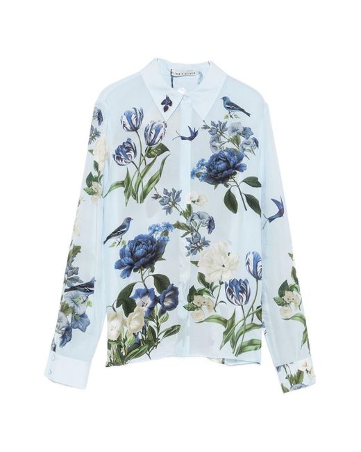 Alice + Olivia Blue Printed Silk Shirt