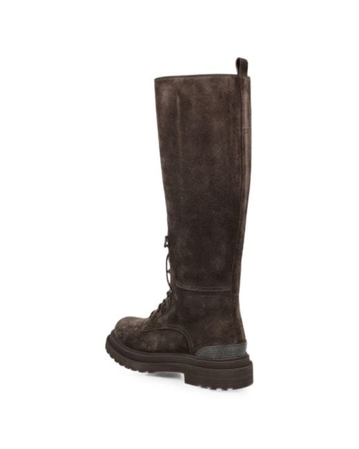 Brunello Cucinelli Black Suede Leather Boots