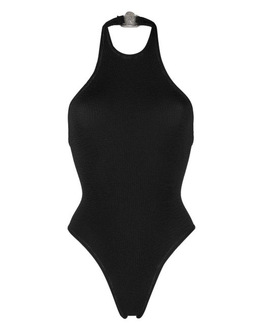 Reina Olga Black Surfer Crinkled-effect Swimsuit