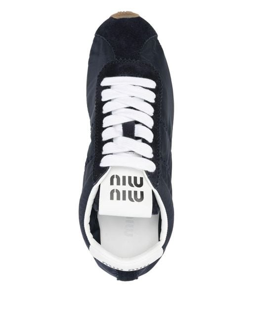 Miu Miu Blue Plume Nylon And Leather Sneakers
