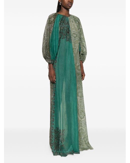 Pierre Louis Mascia Green Silk And Cotton Blend Long Dress
