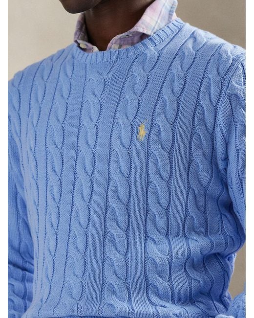 Polo Ralph Lauren Blue Cable Knit Sweater With Logo for men