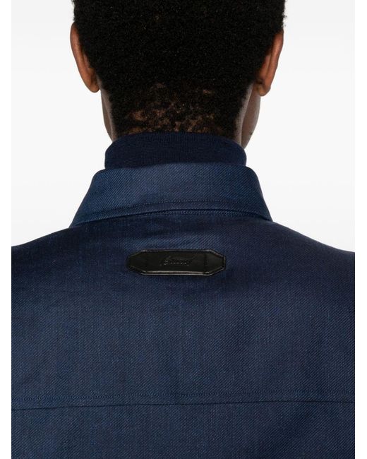 Brioni Blue Linen And Wool Blouson Jacket for men