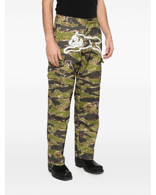 ICECREAM Green Cotton Cargo Trousers for men