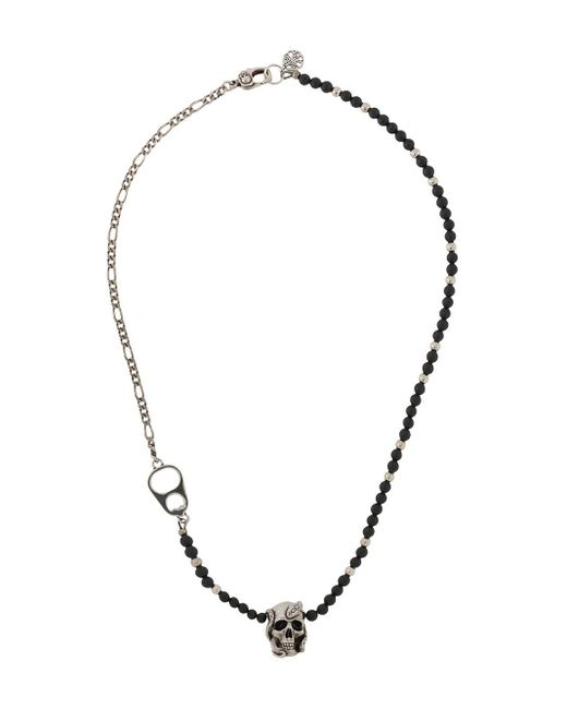 Alexander McQueen Black Beads And Skull Short Neacklace for men