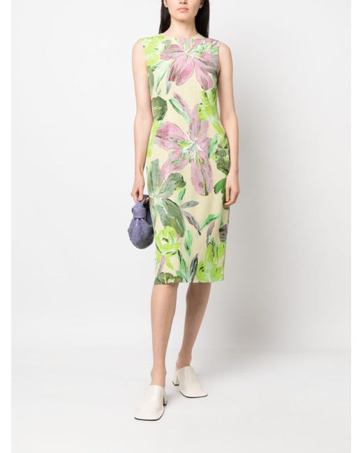 Dries Van Noten Printed Viscose Jacquard Dress in Green | Lyst