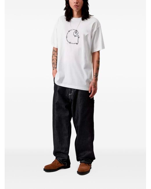 Carhartt White Logo Cotton T-Shirt for men