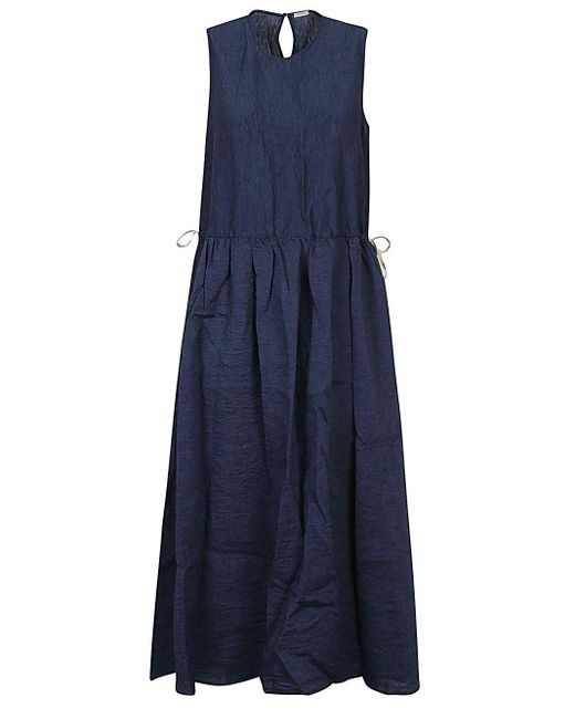 Apuntob Blue Linen Midi Dress