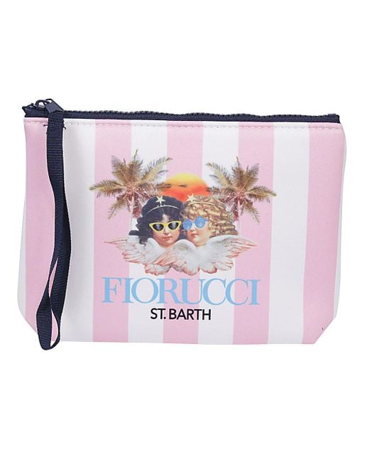 Mc2 Saint Barth White Fiorucci Print Scuba Clutch Bag