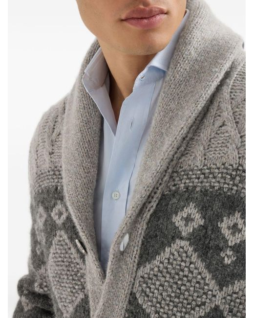 Brunello Cucinelli Gray Wool And Silk Blend Cardigan for men