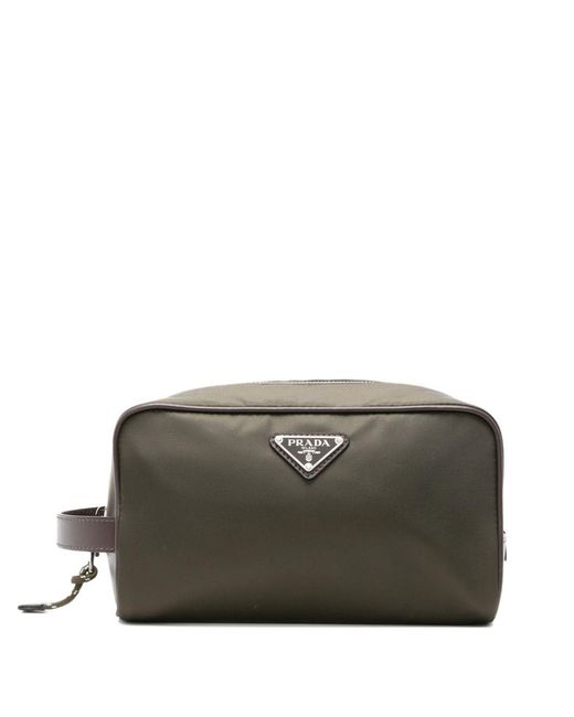 Prada Gray Re-Nylon And Leather Pouch for men