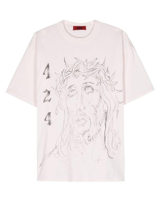 424 Pink Sketch-print Cotton T-shirt for men