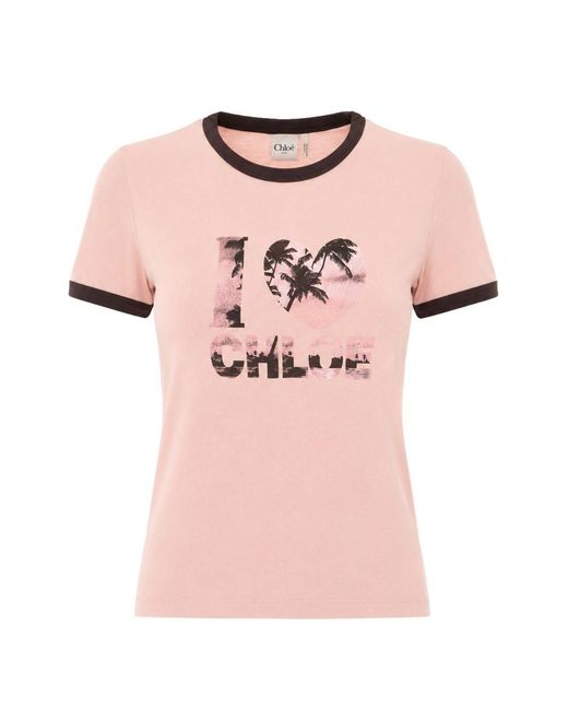 Chloé Pink Printed Cotton T-Shirt