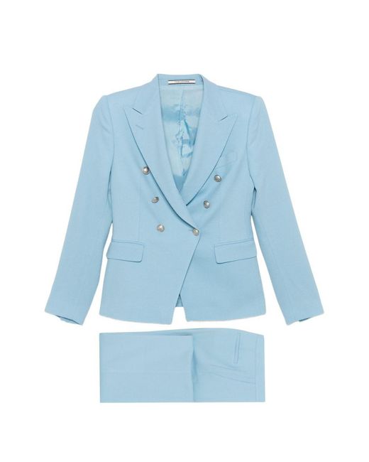 Tagliatore Blue Linen Double-Breasted Suit
