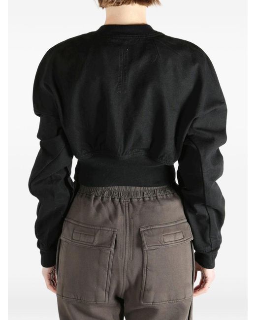 Rick Owens Black Cotton Cropped Bomber Jacket