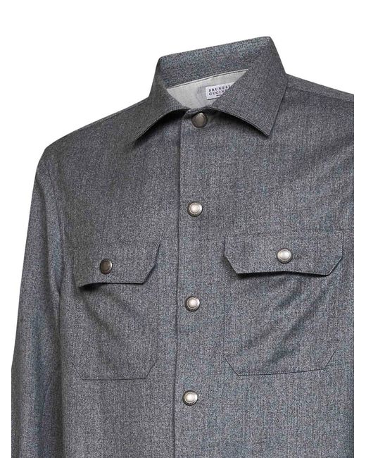 Brunello Cucinelli Gray Wool Shirt for men